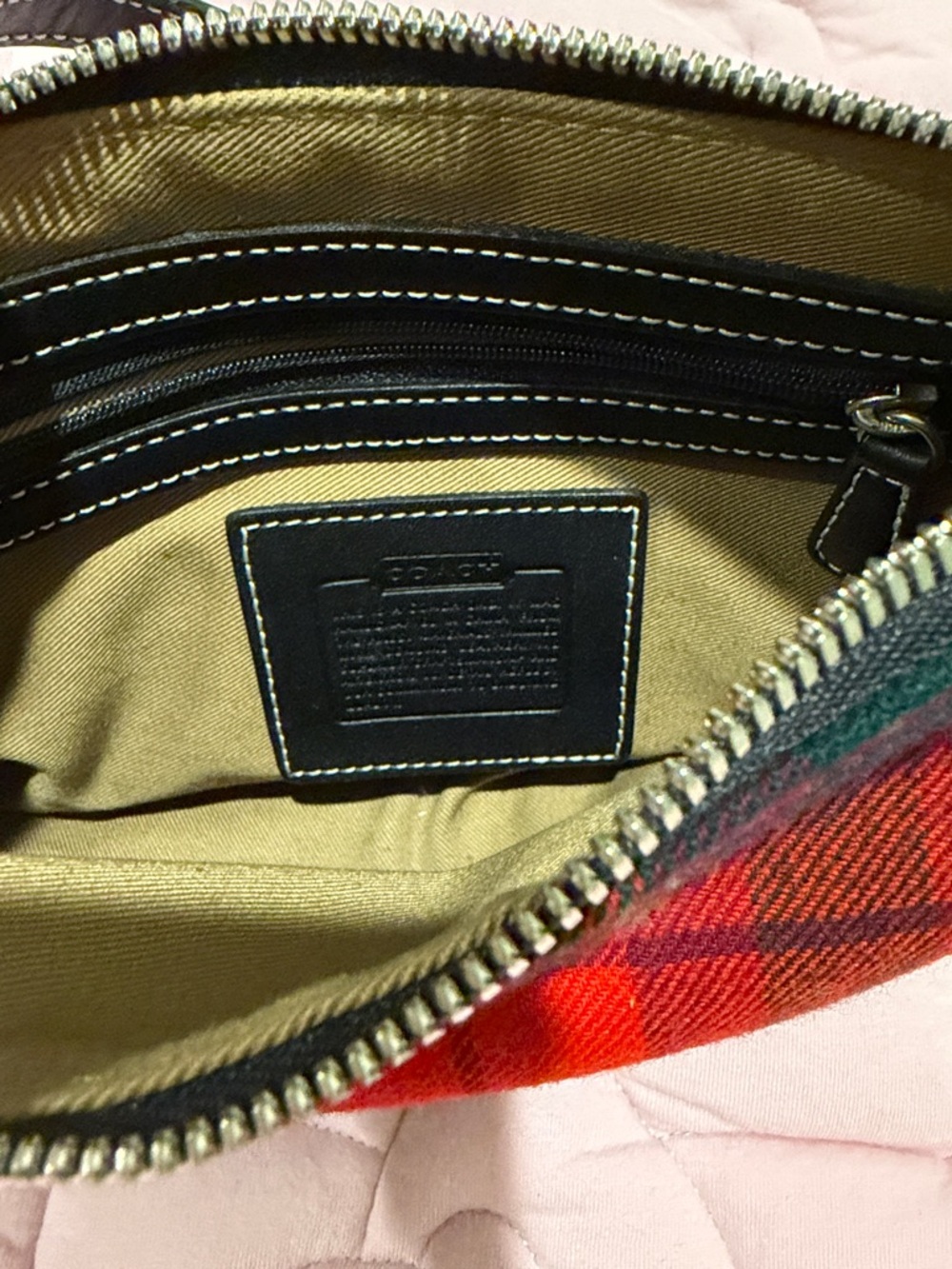 Coach Red Tartan Plaid Shoulder Bag with Black Trim - Picture 7 of 8